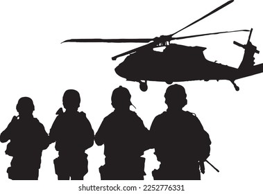 Set of military silhouettes, military vector illustration, Army soldiers, Military silhouettes background.