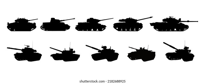 Set of military tank silhouette