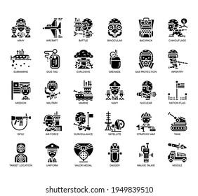 Set of Military thin line and pixel perfect icons for any web and app project. 