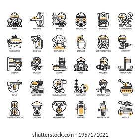 Set of Military thin line and pixel perfect icons for any web and app project. 