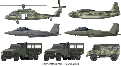 Set of military transportation illustration