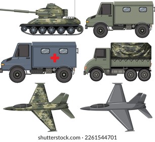 Set of military transportation illustration