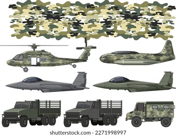 Set of military transportation illustration