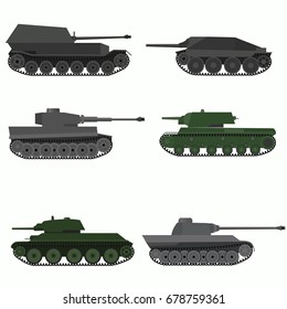 Set Military Vehicles Tanks Flat Design Stock Vector (Royalty Free ...