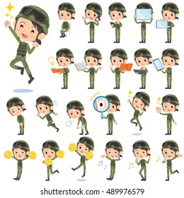 A set of military women with digital equipment such as smartphones.
There are actions that express emotions.
It's vector art so it's easy to edit.