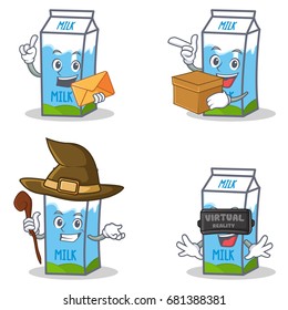 Set of milk box character with envelope box witch virtual
