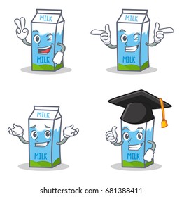 Set of milk box character with two finger wink graduation