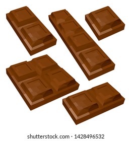 Set of Milk Chocolate Chunks in Perspective Isolated on White Background. Vector 3D Realistic Illustration.