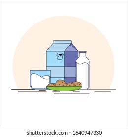 Set of milk and cookie for kids. vector idea for food and drink