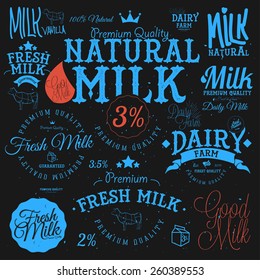 Set of milk and dairy farm  labels and badges