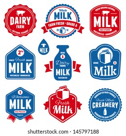 Set of milk and dairy farm product logo labels