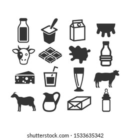 Set Of Milk, Dairy Products Vector Icon On A White Background