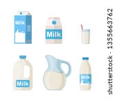 Set of milk in different packages: glass, carton, bottle isolated on White background