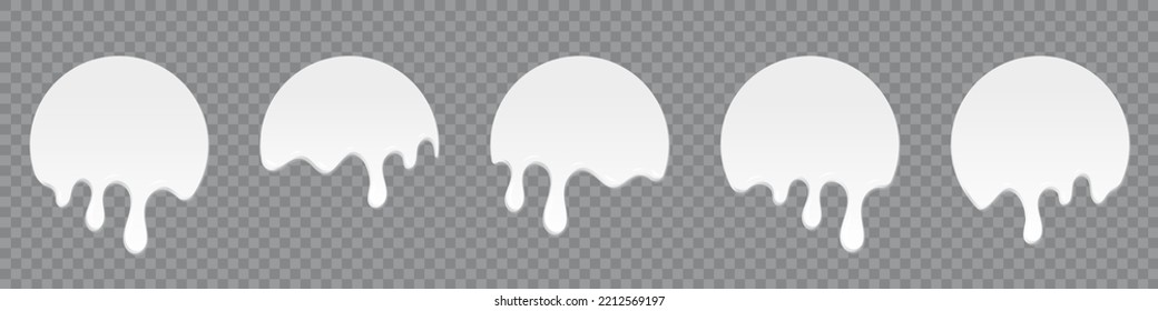 Set of milk drops. Dripping milk. Realistic melted milk. Milk drops. White liquid dessert, sweet drip melt. Vector illustration