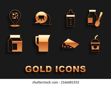 Set Milk jug or pitcher, Drinking yogurt in bottle, Milkshake, Cheese, Paper package for milk, Baby,  and Udder icon. Vector