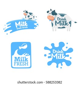 Set Milk Label, Logo, Emblem. Vector