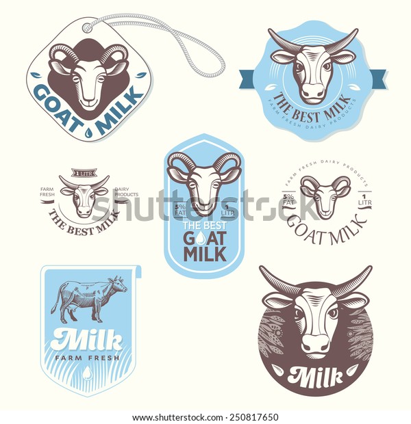 Set\
of milk labels, badges and design elements.\
Vector.