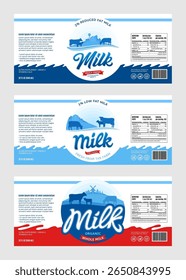 Set of milk labels. Milk packaging design templates, dairy product branding and identity