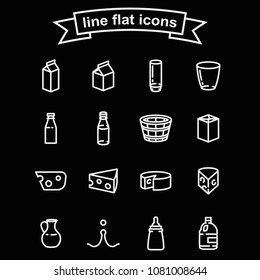 Set of milk packages and glasses outline black and white vector illustration. World milk day concept. Pieces of cheese isolated on white background.