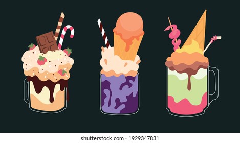Set of milk puffy frikshakes with ice cream