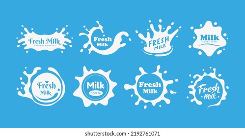 Set of milk splash icon logo vector illustration concept