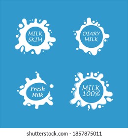 set of milk splash and pouring, realistic natural dairy products, yogurt or cream, isolated on blue background. Print, template, design element