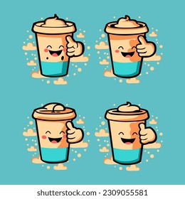 Set Milk Tea Logo flat design vector illustration