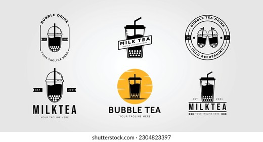 set of milk tea or thai tea logo or bundle of bubble drink symbol illustration design