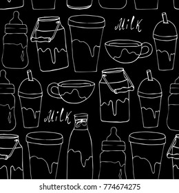 Set of milk vector illustration. Doodle style. Design, print, decor, textile, paper