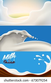 Set of Milk or yogurt splash vector realistic illustration for label design and other advertising needs