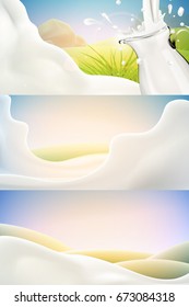 Set of Milk or yogurt splash vector realistic illustration for label design or advertising needs