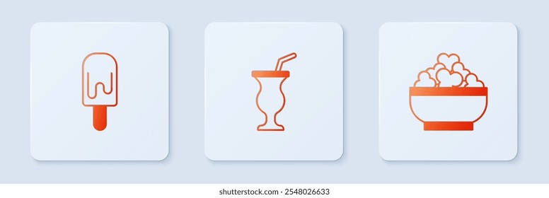 Set Milkshake, Ice cream and Cottage cheese. White square button. Vector