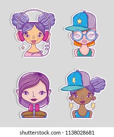 Set of millenial womens cartoons