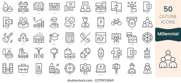 Set of millennial icons. Thin linear style icons Pack. Vector Illustration