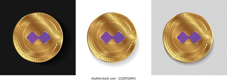Set of MimbleWimbleCoin MWC crypto currency logo symbol vector isolated on white, dark and transparent background. Can be used as golden coin sticker, icon, label, badge, print design and emblem