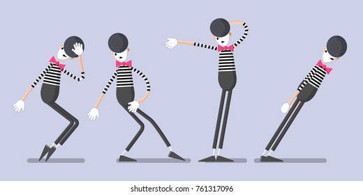 A set of mime performances. Pop star dance moves . Drawn in flat style.