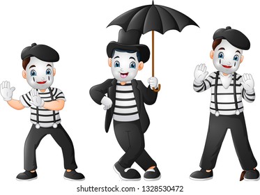 Set of Mimes Performing Different Pantomimes