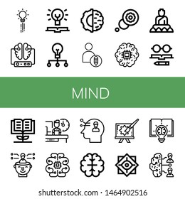 Set of mind icons such as Creativity, Brain, Knowledge, Creative, Artificial intelligence, Thought, Buddha, Thinking, Shift, Philosophy, Brainstorm , mind