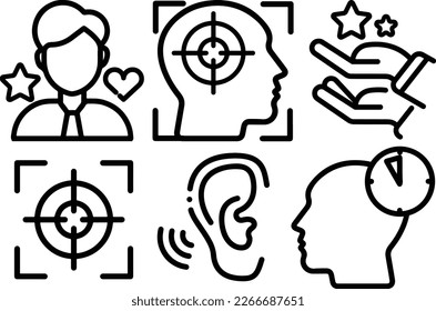 Set mit Gedankenbespielen Linien-Icon-Satz