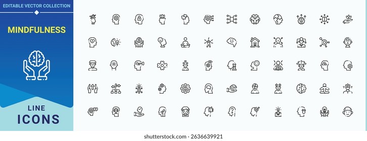 Set of Mindfulness line icon. Includes symbols for mind, person, spirit, emotion and more. Modern icons collection. Emotion modern icon set. Pixel perfect. Vector illustration.