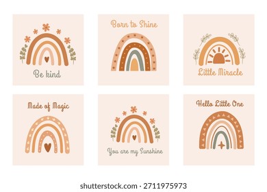 Set of mini boho rainbow cards with positive kids lettering