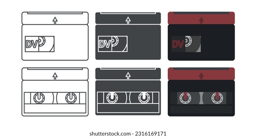 Set of mini DV cassettes. Vector illustration.