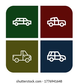 Set of mini icons. Such as Limousine, Classic car, Pickup truck, Suv , mini icons