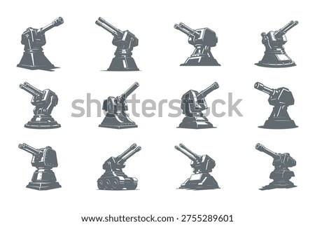 set of miniature toy cannons in various positions