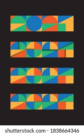 Set of minimal 2021 New Year banners, 4 to 1 proportions, in Bauhaus, memphis style. Selection in retro tones, with flat, stroked and papercut styles with shadows. EPS10 vector format.