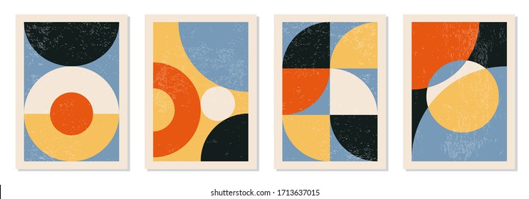 Set of minimal 20s geometric design posters, vector template with primitive shapes elements, modern hipster style