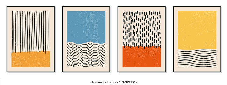 Set of minimal 20s geometric design posters, vector template with primitive shapes elements, modern hipster style - Shutterstock ID 1714823062
