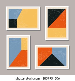 Set of minimal 20s geometric design posters, vector template with primitive shapes elements, modern hipster style