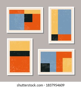 Set of minimal 20s geometric design posters, vector template with primitive shapes elements, modern hipster style