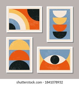 Conjunto de afiches de diseño geométrico mínimo de los años 20, plantilla vectorial con elementos de formas primitivas, estilo hipster moderno